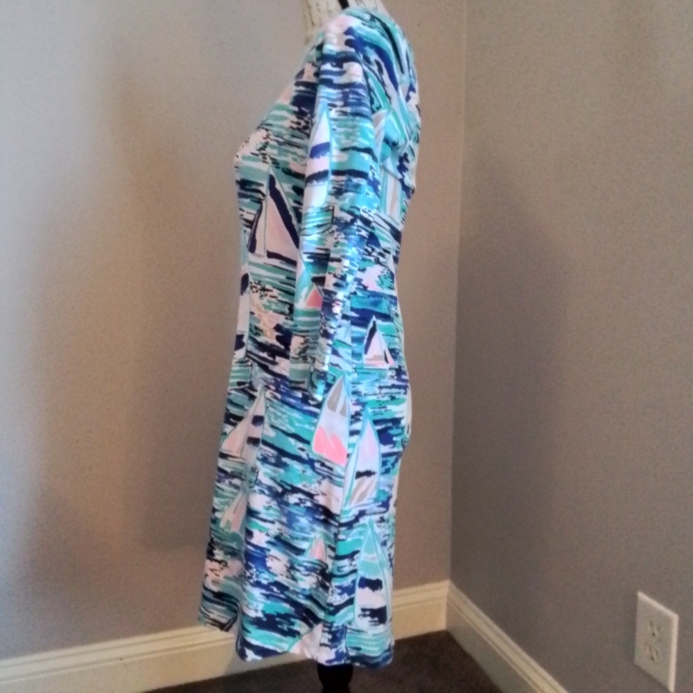 Lilly Pulitzer Tammy UPF 50+ Pier Pressure Print 3/4 Sleeve Dress Multicolor  XS - Picture 9 of 12